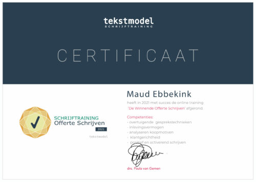 Certificaat Winnende Offertes Schrijven